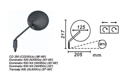 Lusterko Lewe Honda Dominator 500/600/650 1988-2002 Power Force