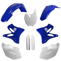 KOMPLET PLASTIKÓW (FULL KIT) YAMAHA YZ 125/250 '06-'07 W ZESTAWIE TABLICA PRZEDNIA (8658100001) I OSŁONY AMORTYZARORÓW (8398100001) KOLOR NIEBIESKI BIAŁY OEM