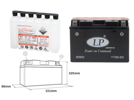 Landport akumulator yt9b-bs 12v 8ah 150x70x105 bezobsługowy - elektrolit osobno (6) ue2019/1148