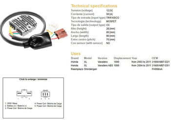 Dze regulator napięcia honda xl1000v varadero '03-'11 (31600-mbt-d21) mosfet (50a) (fh008aa)