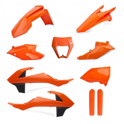 KOMPLET PLASTIKÓW (FULL KIT) KTM EXC/EXC-F TPI '17-'19 W ZESTAWIE OSŁONA LAMPY (8666800002) I OSŁONY AMORTYZATORÓW (8398600003) KOLOR POMARAŃCZOWY