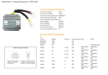 Dze regulator napięcia honda cmx250 rebel '85-00, cn250 '87-'01, kymco 125/200/250 (esr334) (kam-009-31600)