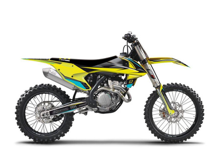 Komplet plastików i naklejek (oklein) + pokrowiec/poszycie na siedzenie ktm sx-sxf 16-18, exc 17-19 stealth żółty fluo