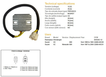 Dze regulator napięcia suzuki vz800 '97-04, vx800 '90-93 (sh535c-12) (32800-45c00, 32800-45c01) (esr560)