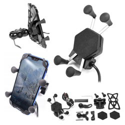 Uchwyt motocyklowy typ ram "l" z ładowarką usb na telefon montowany na kierownicę lub lusterko