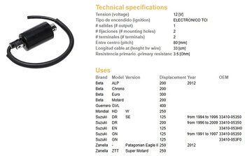 Dze cewka zapłonowa suzuki dr 125se '94-'96, gn 125 '91-'97 (33410-05350, 33410-053f0)