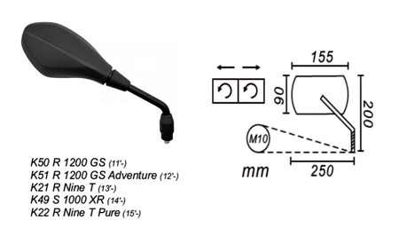 Lusterko Prawe Bmw R1200gs/R Nine T Pure Power Force