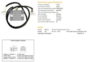 Dze regulator napięcia honda cb1100 sf (x11) 00-03 (31600-mcc-601) (sh579c-12) (12v/35a)