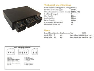 Dze moduł zapłonu cdi honda trx 450r 06-10 (oem-30410-hp1-841)