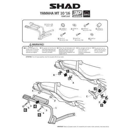 Stelaż do kufrów bocznych Shad 3P do Yamaha MT 10