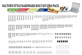 komplet śrub, nakrętek, podkładek, kołków i zawleczek do motocykli szosowych japońskich (221 elementów)