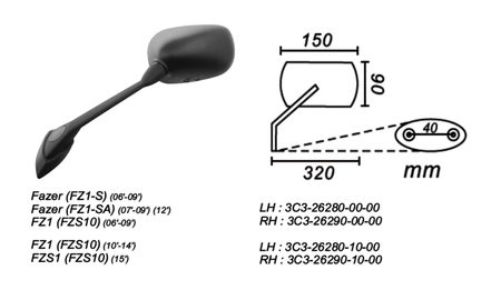 Lusterko Lewe Yamaha Fazer Fz1-S/Fzs10 2006-2015 2002 Power Force