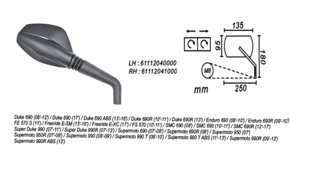 Lusterko Prawe Ktm Duke/Super Duke/Supermoto/Freeride 2008-17 Power Force