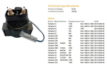 Dze przekaźnik rozrusznika yamaha fj1100/1200, v-max1200, fzr600/1000, tdm850, fz750 (36y-81940-00) (150a)