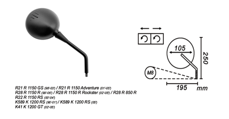 Lusterko prawe bmw r1150gs/r/rs adventure power force