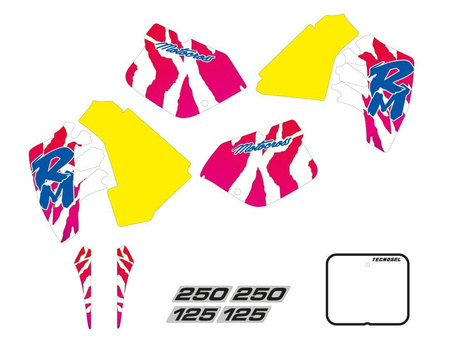 Komplet naklejek (oklein) suzuki rm 125/250 '89-'92,replica oem suzuki '92 kolor żółty/różowy/biały