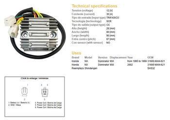 Dze regulator napięcia honda nx650 dominator '95-'99, '02 (31600-man-621) (12v/35a)