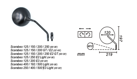 Lusterko Prawe Aprilia Scarabeo 125/150/200/250/400/500 Power Force
