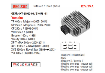 Dze regulator napięcia yamaha xvs 1100 '03-'08, r6 '06-'10, xvz1300 '99-'08 (oem-4xy-81960-00) (esr135)