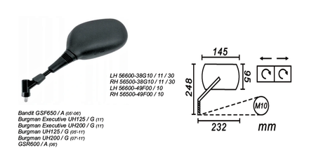 Lusterko Lewe Suzuki Burgman 125/200 2005-11, Bandit 650 05-06 Power Force