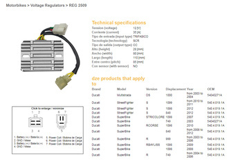 Dze regulator napięcia ducati ds 1000 multistrada '03-'04, ducati 749/848/999/1098/1099/1198 (oem-540.4.019.1a) (sh579ea) (esr538)
