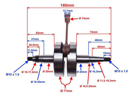 Wał korbowy do Derbi Senda 50 D50B0 2T – Śr. sworznia 15 mm
