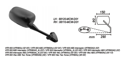 Lusterko Prawe Honda Vfr 800 2002-2013 Power Force