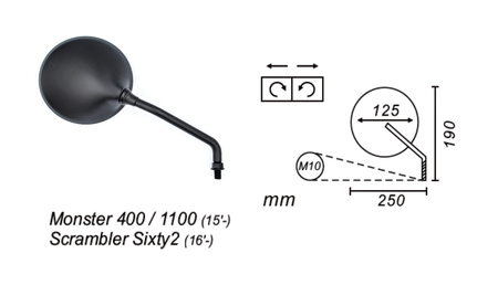 Lusterko prawe ducati monster 400/1100 2015-… power force