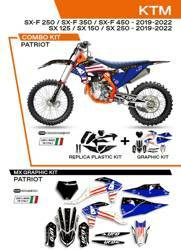 Komplet plastików plukomplet naklejek (oklein) ktm sx/sxf 125/150/250/350/450 '19-'22 w zestawie przednia tablica (kt04094) oraz osłony amortyzatorów (kt04055) patriot kolor czarny