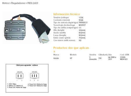 Dze regulator napięcia honda nt700v deauville 06-11 (31600-mew-921) mosfet (50a)