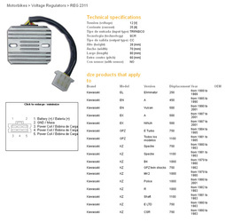 Dze regulator napięcia kawasaki gpz500s 87-01, en450/454/500 85-01, gpz750/1100, kz1000