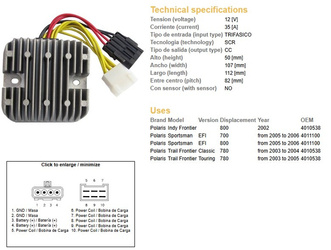 Dze regulator napięcia polaris sportsman efi 700/800 '05-'06 (12v/35a) (4011100, 4010538) (esr819)