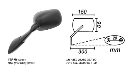 Lusterko Lewe Yamaha Yzf-R6 2003-2005 R6s Yzfr6s 2006- 2009 Power Force