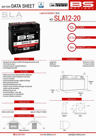 Bs akumulator sla12-20 (fa) (sla12-18) 12v 20ah 182x77x168 bezobsługowy - zalany (180a) (4)