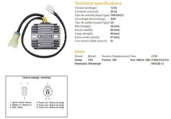 Dze regulator napięcia honda trx300 fourtrax 88-92 (sh532b-12) (31600-hc4-010) (esr125)