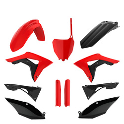 KOMPLET PLASTIKÓW (FULL KIT) HONDA CRF 250R '18-'21; CRF 450R '17-'20 W ZESTAWIE TABLICA PRZEDNIA (8667200002) I OSŁONY AMORTYZARORÓW (8351900003) KOLOR CZERWONY CZARNY