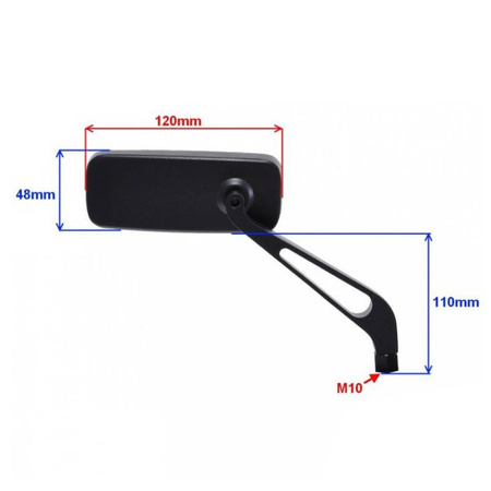 Lusterka uniwersalne czarne Prostokąt gwint M10 prawy