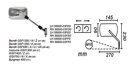 Lusterko Prawe Suzuki Bandit/Inazuma/Gsx1400/Gsx750/Burgman 400 Power Force