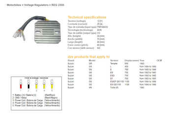 Dze regulator napięcia suzuki gs 450l '84-'88, gsx 750/1100 es/ ef '83-'86, gr 650 tempter (esr130,rgu-301)