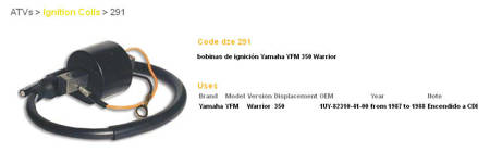 Dze cewka zapłonowa yamaha yfm 350 warrior (oem-1uy-82310-41-00)