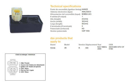 Dze moduł zapłonu cdi honda xr 600r 88-00 (cf514d) (30410-mn1-670)