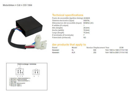 Dze moduł zapłonu cdi kawasaki klr250 85-05, klr600 85-86 (21119-1180)