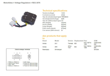 Dze regulator napięcia honda xl 600 v 87-90, xrv650 '88-'89 (sh538a), (rgu-144, esr640), (31600-mm9-000) (31600-ms8-000)