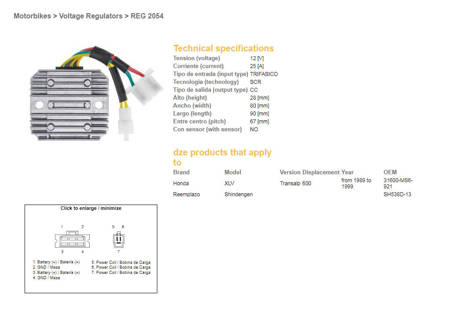 Dze regulator napięcia honda xl 600 v transalp 91-99 (sh 538d-13,esr640,rgu-144)