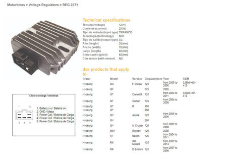 Dze regulator napięcia hyosung ga/gf/gt/gv/rx 125 '04-'11 (32800-h01-413) (12v/25a)