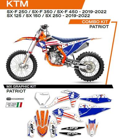 Komplet naklejek (oklein) ktm sx/sxf 125/150/250/350/450 '19-'22 patriot kolor oem (biały/niebieski)