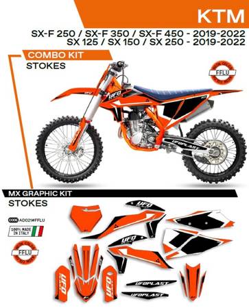 Komplet naklejek (oklein) ktm sx/sxf 125/150/250/350/450 '19-'22 stokekolor pomarańczowy neon