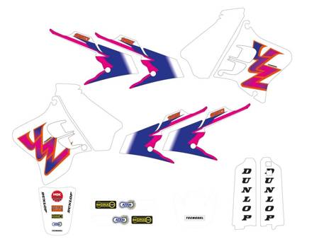 Komplet naklejek (oklein) + pokrowiec/poszycie na siedzenie yamaha yz 125/250 '93-'95, replica team yamaha '93