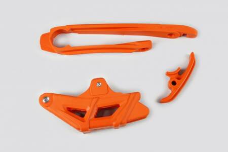 Komplet slizg + prowadnica łańcucha ktm exc 125/200/250/300, exc-f 350/450 '12-21, exc-f 500 '14-21, kolor pomarańczowy