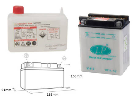 Landport akumulator yb14-a2 12v 14ah 135x91x167 obsługowy - elektrolit osobno (4) ue2019/1148